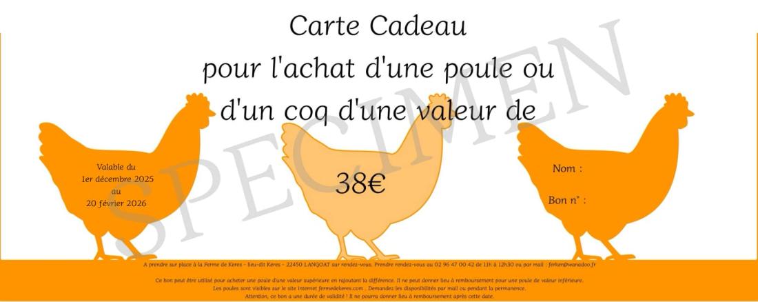 Carte cadeau pour l'achat d'une poule ou d'un coq